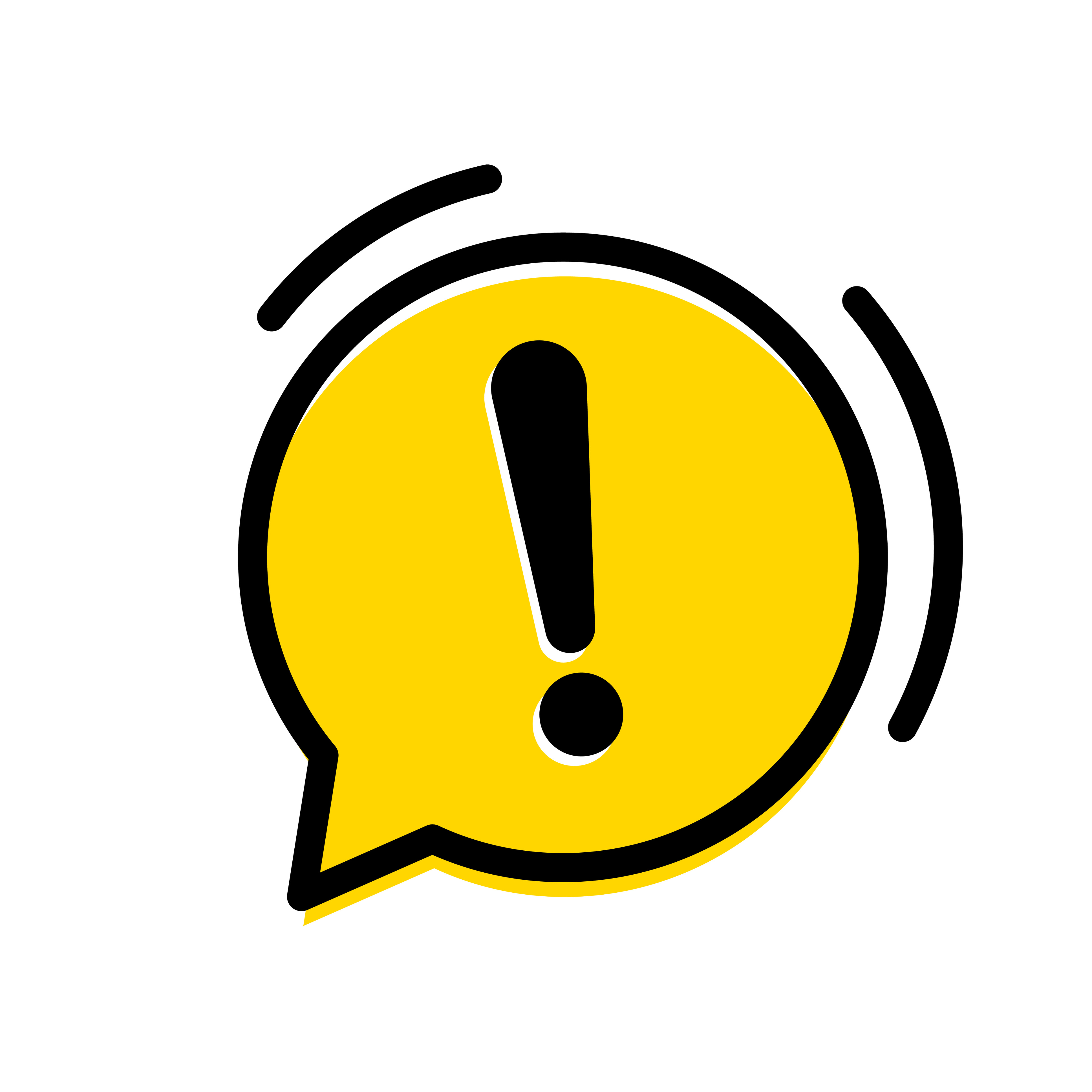 Attention warning exclamation mark icon in vector yellow chat bubble ...