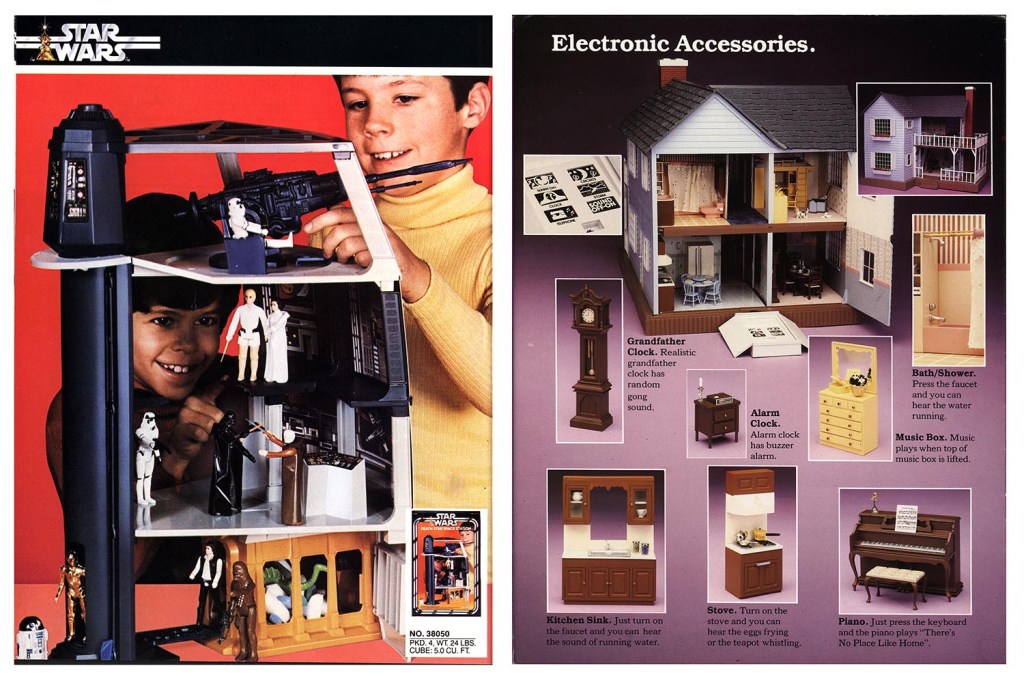Catalog pages advertising the Death Star play set (1979, Kenner Products) and Sounds Like Home play set (1982 Fundimensions Corporation). The Strong, Rochester, New York.