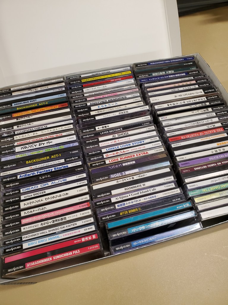 Image of One of our boxes of Japanese Sega Saturn games.