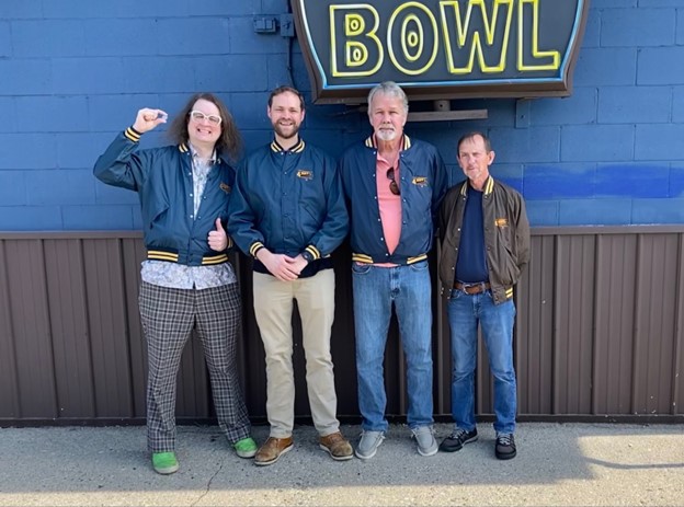 Picture of Justin Tolliver Running the route with T-N-T Entertainment, Angola, IN, May 2022. (Left to Right) Robert Severson, Justin Tolliver, Kent Tolliver, Chuck Trowbridge.