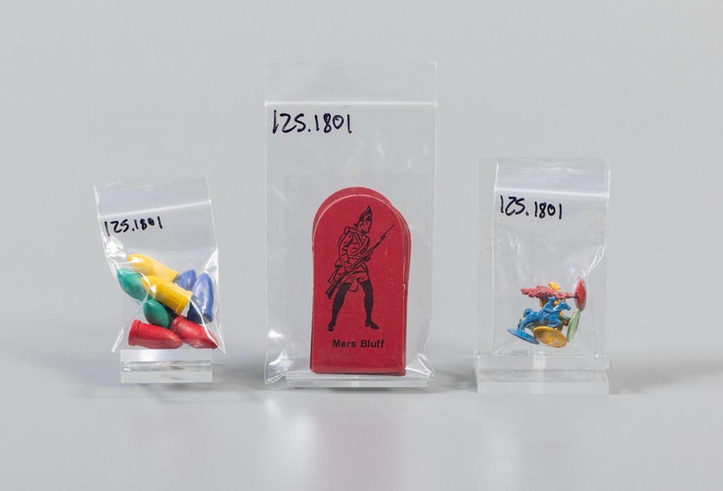 Bags separated by material in Swamp Fox, Parker Brothers, 1960, Gift of Herb Levy, founder of Gamers Alliance, The Strong National Museum of Play, Rochester, New York.